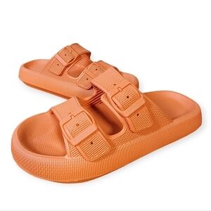 NEW Cozy Slides Adjustable Orange Sandals Size 8-9